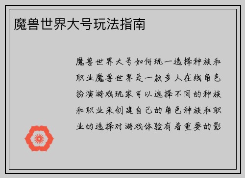 魔兽世界大号玩法指南